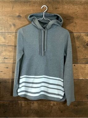 GAP Gray/ White Striped Pullover Hoodie Sweatshirt
